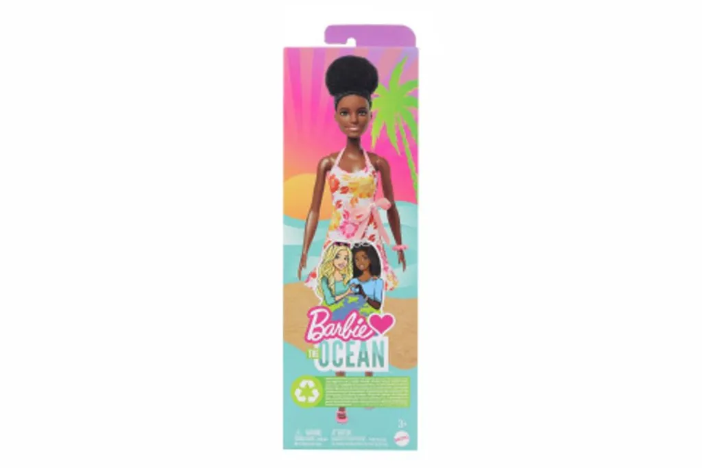 Jouet Écolo Barbie Aime L'Océan Poupée Brune Robe Sunset sans Plastique