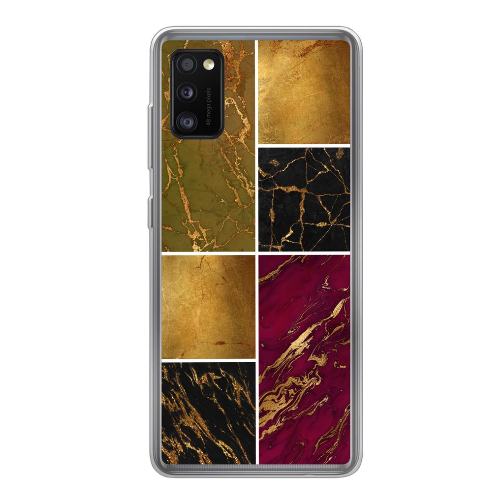MuchoWow Handyhülle Schutzhülle Hülle für Samsung Galaxy A41 Marmor - Gold - Schwarz - Rosa Silikon Softcase Handy Hülle - Mobiltelefon