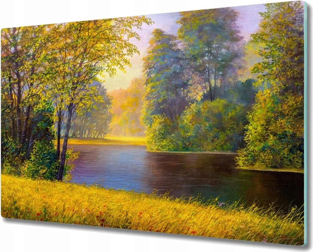 Glasschild Küchenbrett 2in1 80x52 Forest River Natur Modern