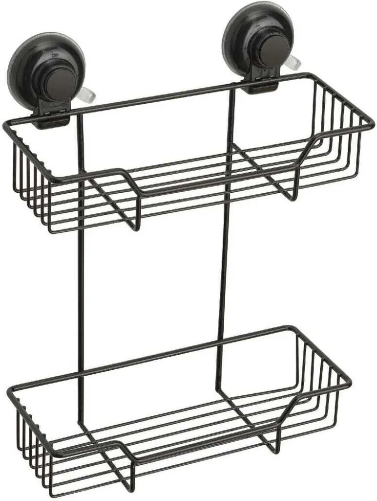 Mensola Doccia Nero Opaco Menta - Portaoggetti Design Industriale Ventosa