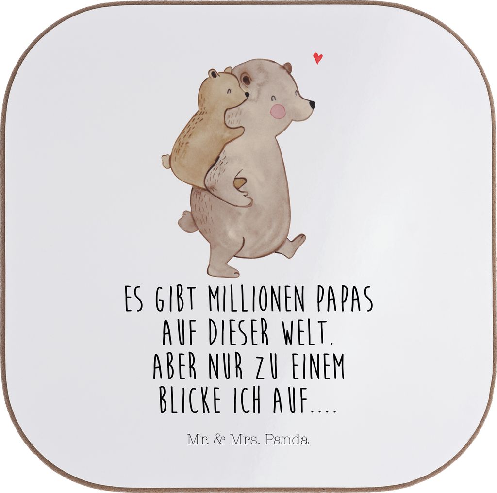 Mr. & Mrs. Panda Untersetzer Glas Papa Bär - Weiß - Geschenk, Muttertag, bieruntersetzer, Holzuntersetzer, für Gläser, Vatertag, Geburtstag, Co...