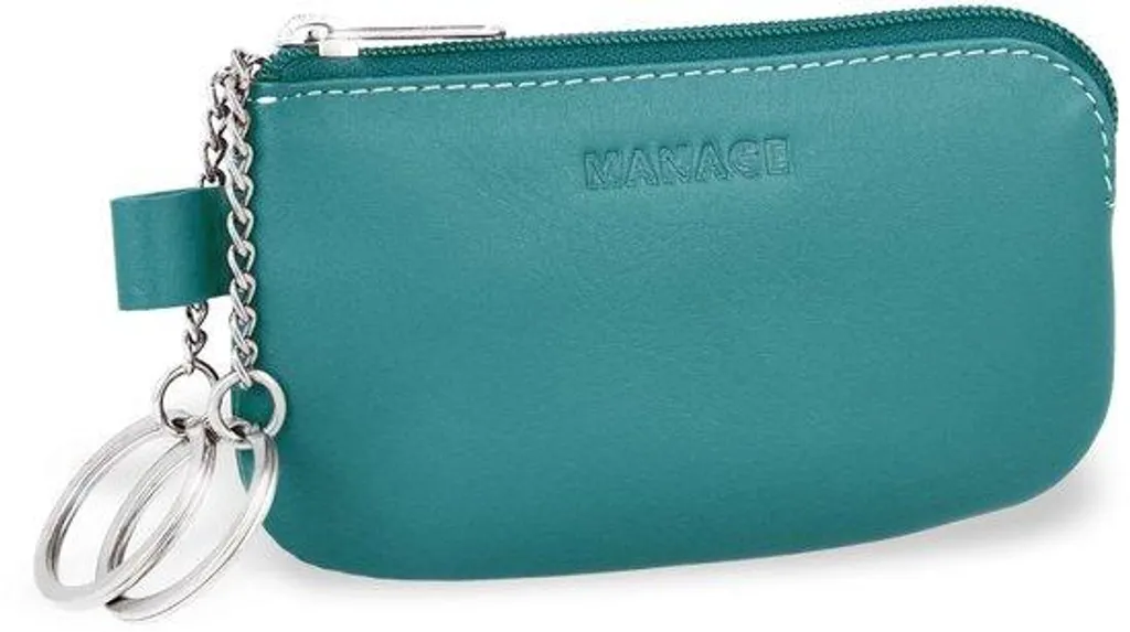 Étui à clés turquoise cuir véritable avec anneau et porte-monnaie