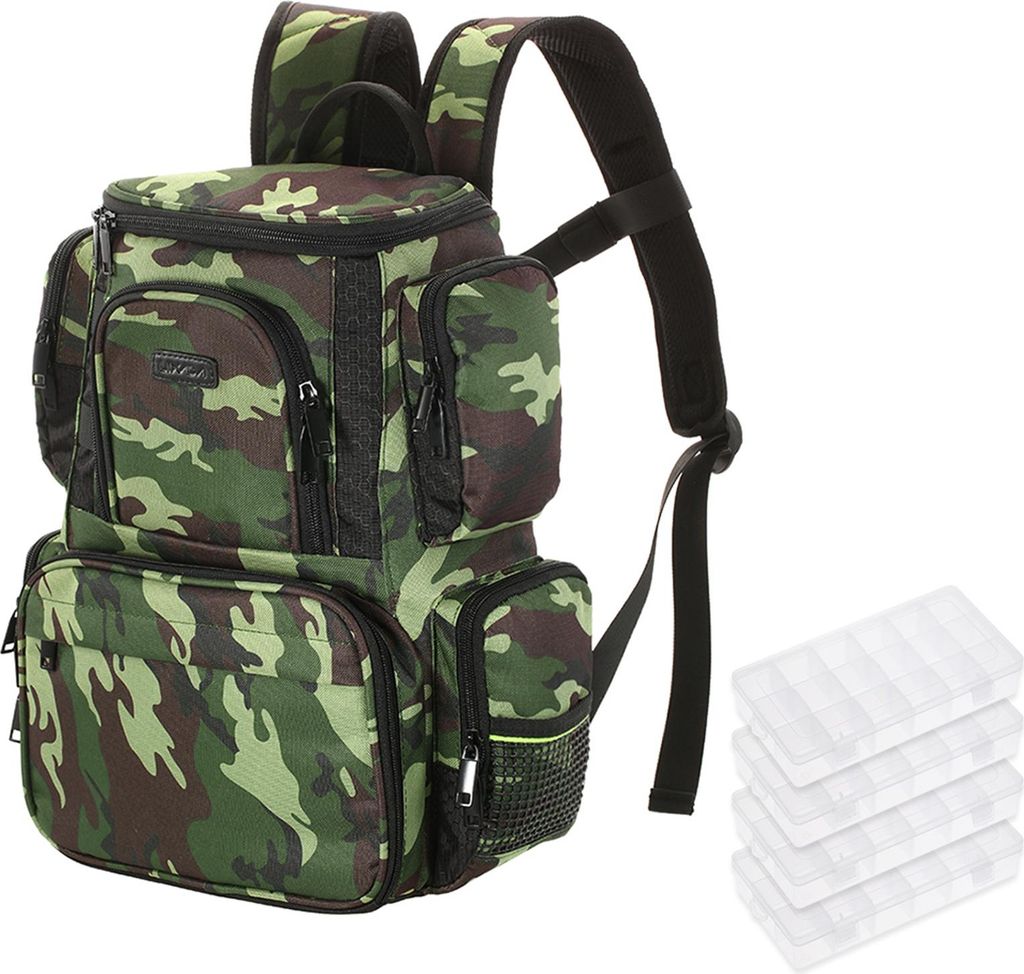Lixada Fishing Tackle Bag Backpack Angelköder Köder Aufbewahrungstasche mit 4 Angelgeräte-Boxen