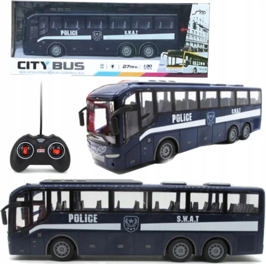Bus de police télécommandé QH866-4 jouet réaliste avec gyrophares bleus