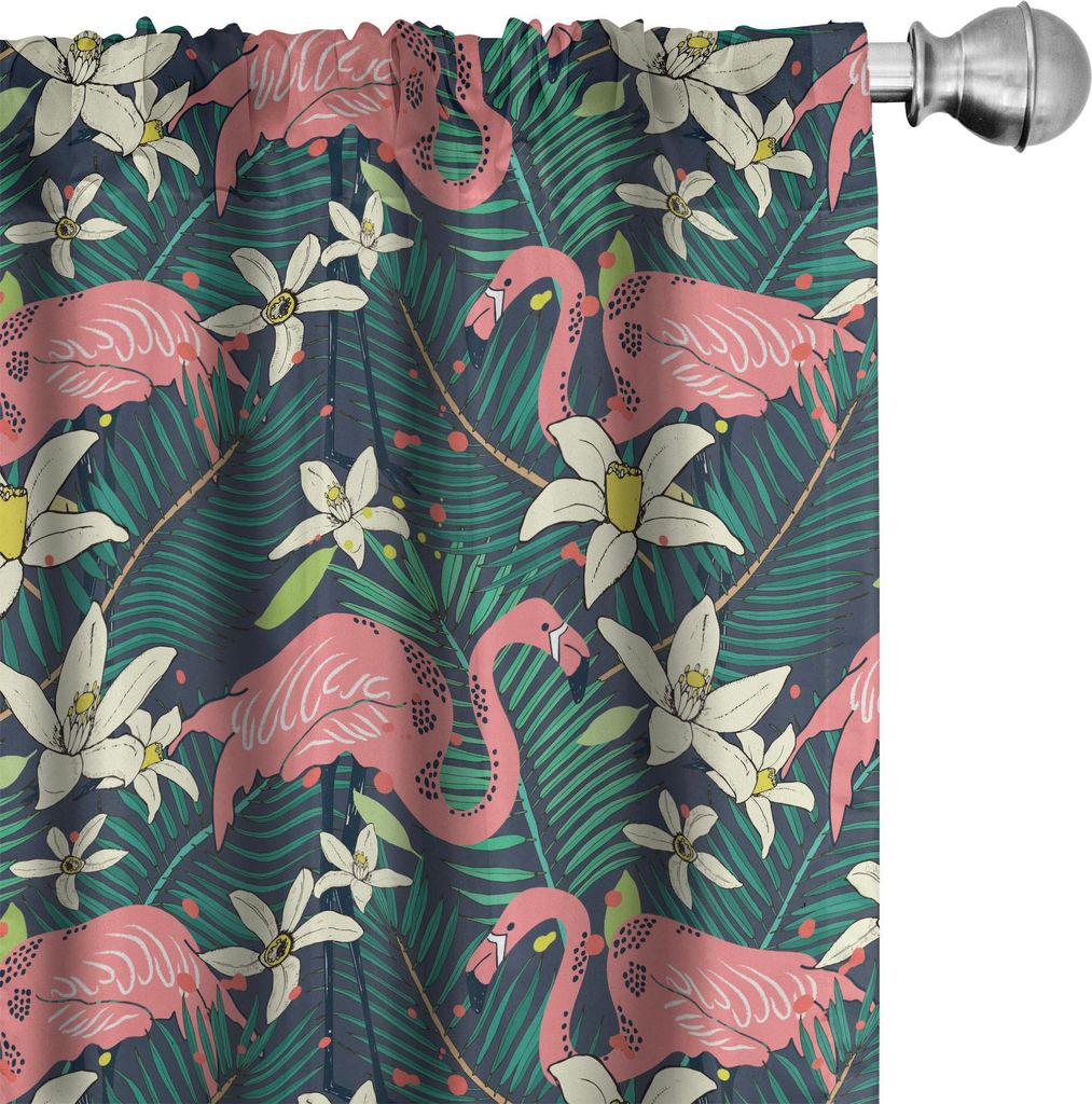 ABAKUHAUS Flamingo Vorhänge, Gardinen, Hawaiisches exotisches Natur-und Tier-Thema mit Vögeln blüht und verlässt Regenwald, 2 Stück 75 x 245 c...