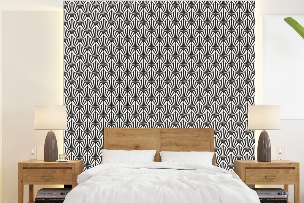 MuchoWow Fototapete für Wohnzimmer oder Schlafzimmer Wandtapete Vinyl Motivtapete Muster - Abstrakt - Schwarz - Jugendstil - 200x220 cm - Vinylt...