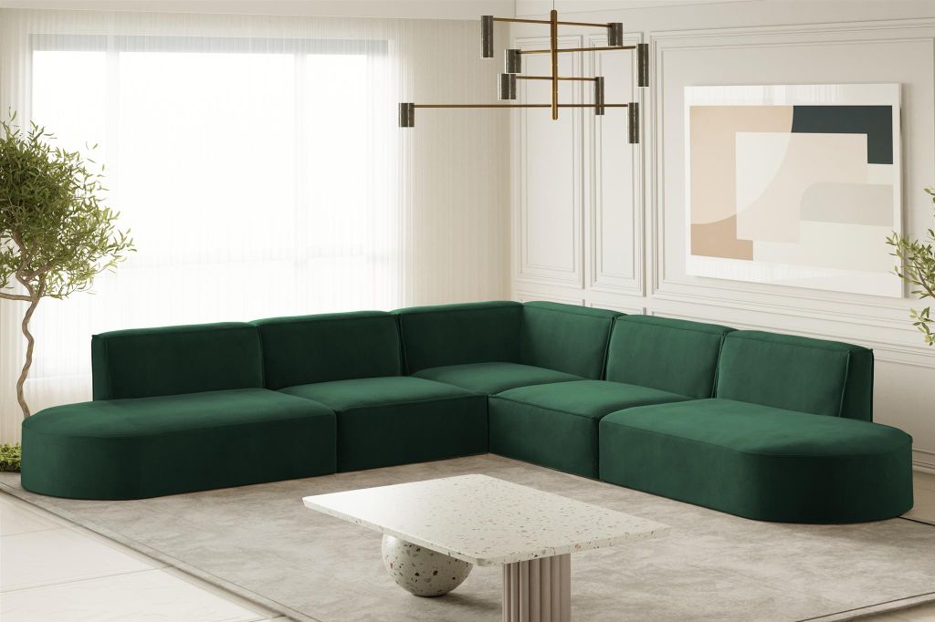 Ecksofa Designersofa PALMA in Stoff Noel Grün Seite Universal