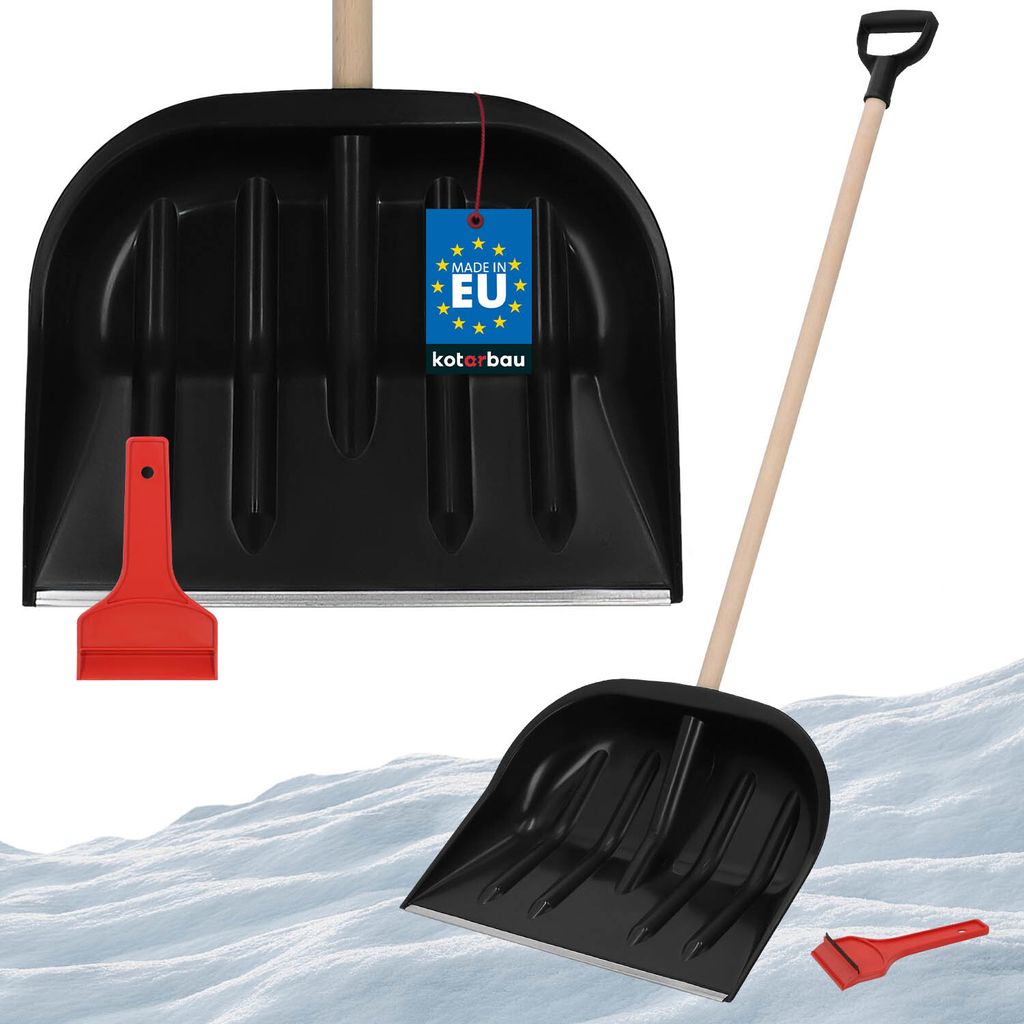 KOTARBAU Set Schneeschaufel für Auto 47 cm mit Holzstiel 137 cm + Eiskratzer Auto Set Schneeschieber für Auto zur Schneeräumung Scheibenkratze...