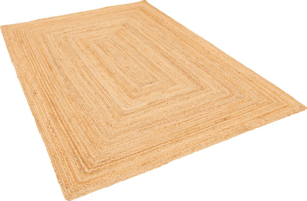 Naturfaser Teppich Handgefertigt Jute, Größe:120x170 cm, Design:Bordüre Beige
