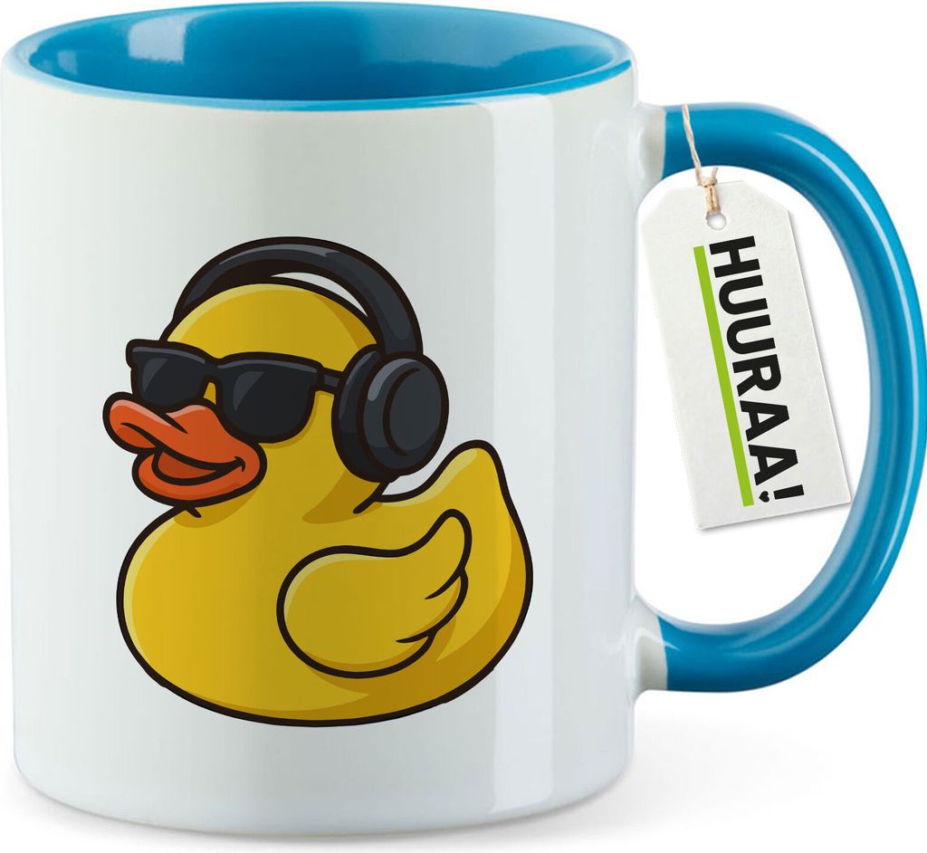 Huuraa Kaffeetasse Quietscheente DJ Gummiente Club-DJ 330ml Blau Keramik Kaffeebecher Geschenkidee