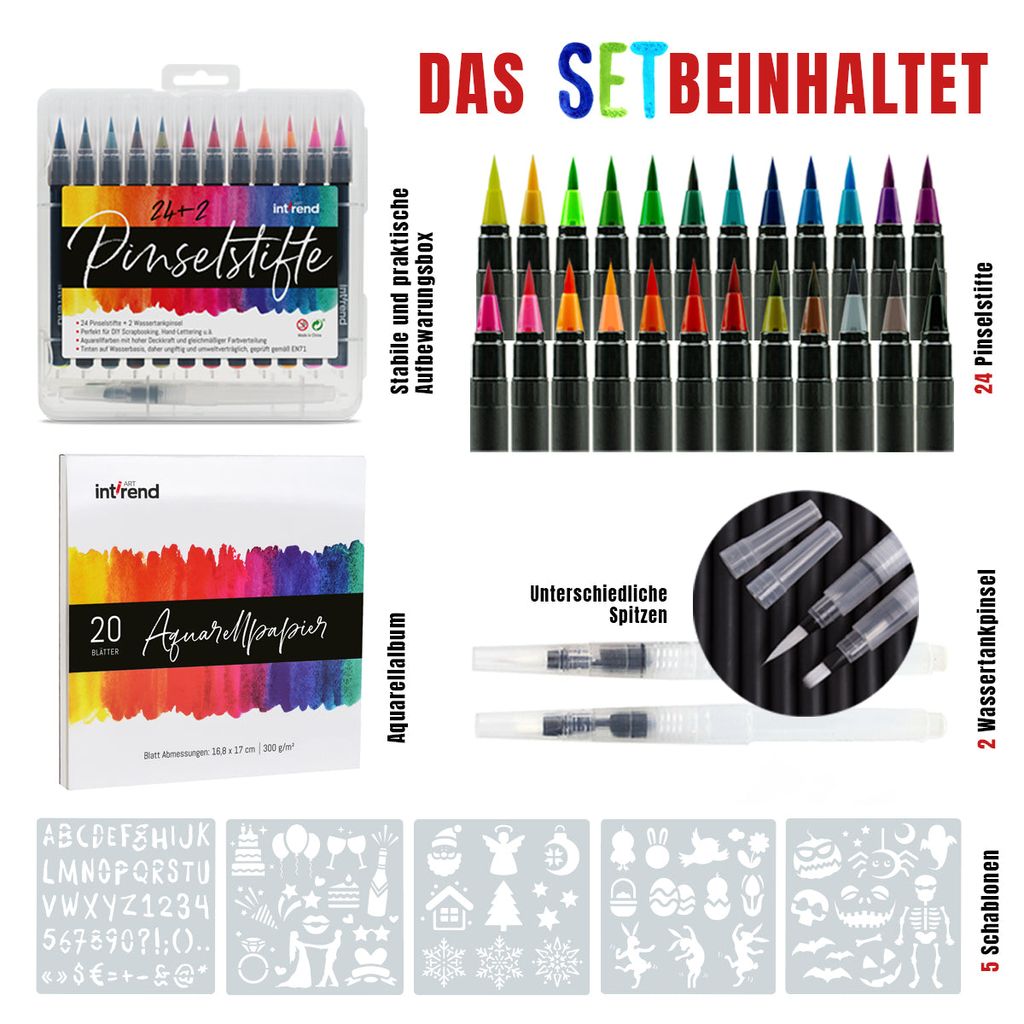 20 Aquarell Pinselstifte Brush Pen Pinselstifte Set DE 1 Wassertankpinsel 
