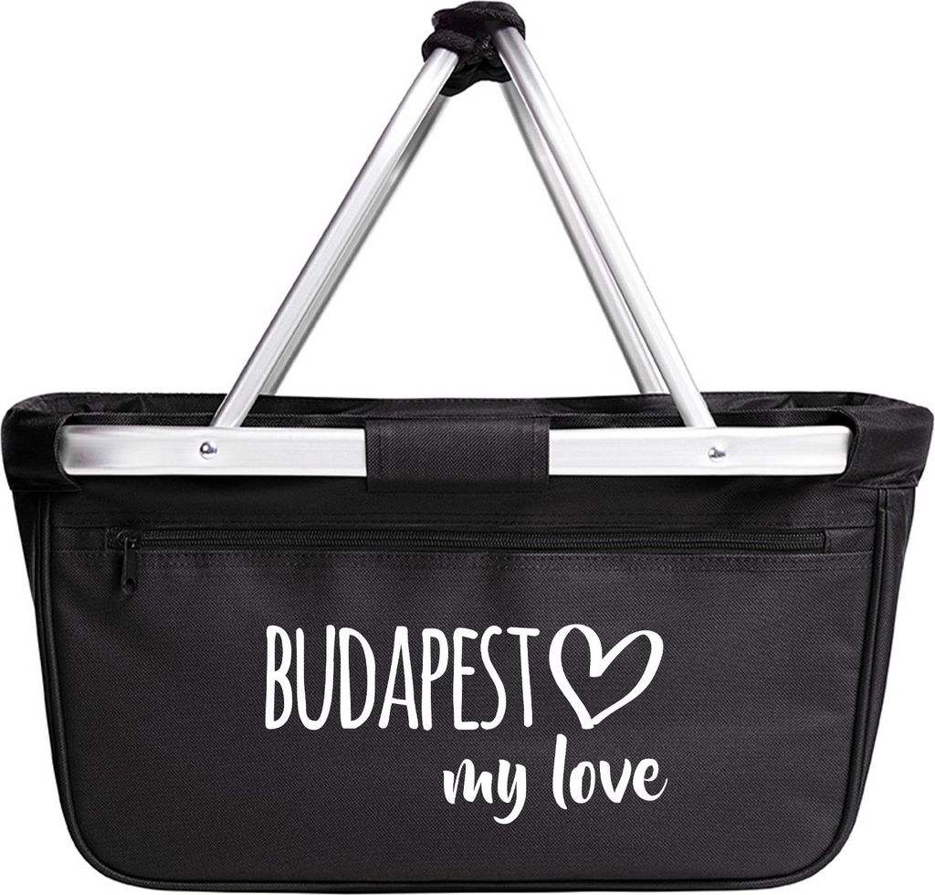 Huuraa Einkaufskorb Budapest my love 20 Liter Black faltbarer Tragekorb Geschenkidee