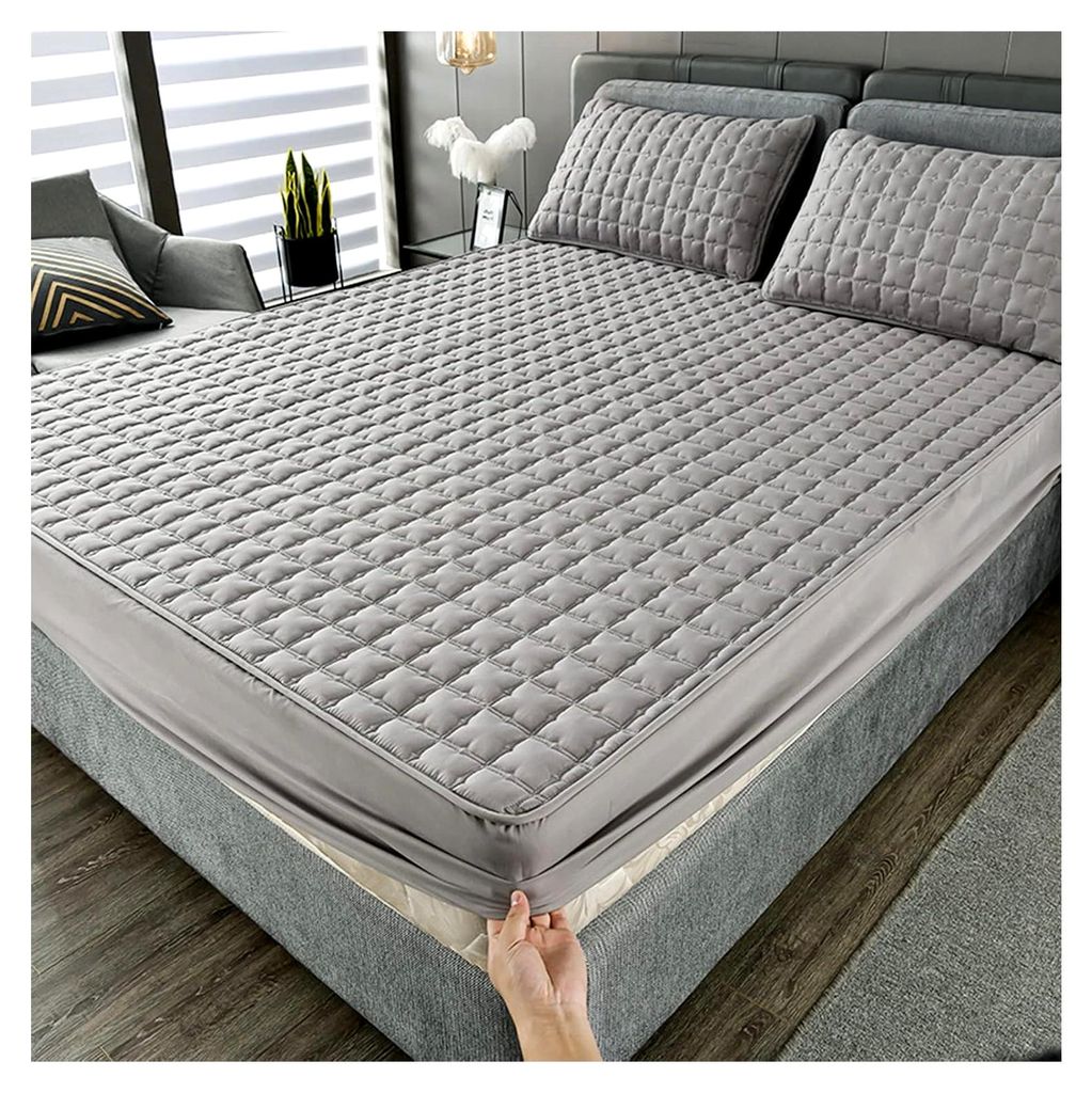 Spannbettlaken grau aus gewaschener Baumwolle für Tagesdecken und Matratzenschoner (180x200 cm, Höhe 10-25 cm)