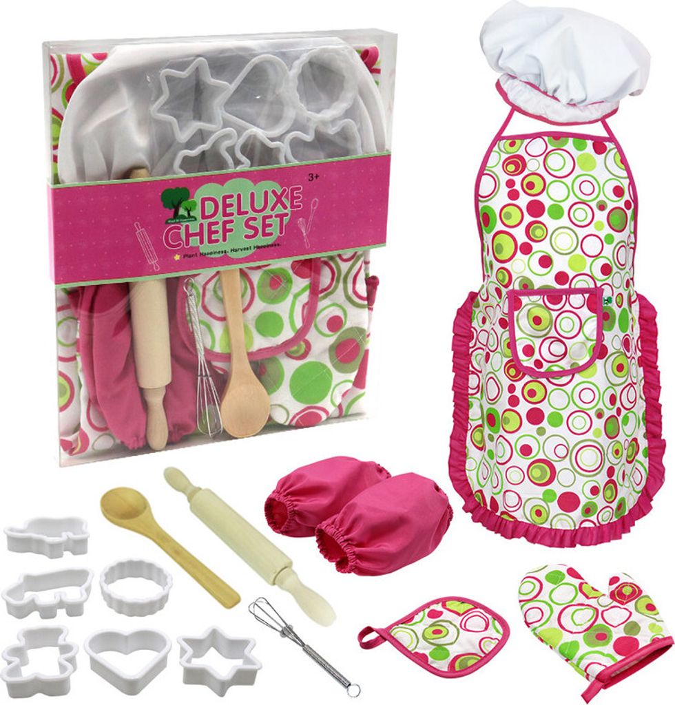 15-teiliges Backformset für Kinder mit Schürze, Kochmütze, Ofenhandschuh und Utensilien