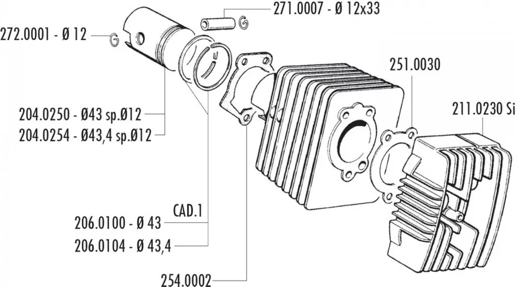 Culasse de remplacement Polini pour Piaggio Ciao et Vespa SI 38,4-43mm