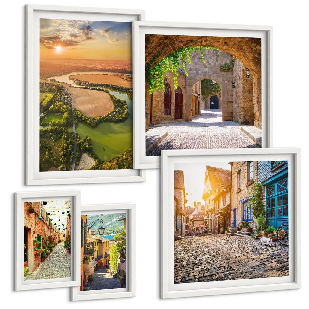 Bilder Set 5-teilig im weißen Rahmen – Wandbilder 5 Stück – gerahmte Poster für Wohnzimmer, Schlafzimmer und Flur – 50x50 cm - 40x60 cm ...