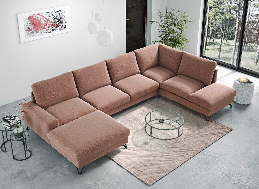 Ecksofa U-Form 367 cm mit Schlaffunktion & Bettkasten – Wohnlandschaft Schlafcouch, Liegefläche 120x306 cm OLIVIO 3 TE 06 DESIGN MÖBEL