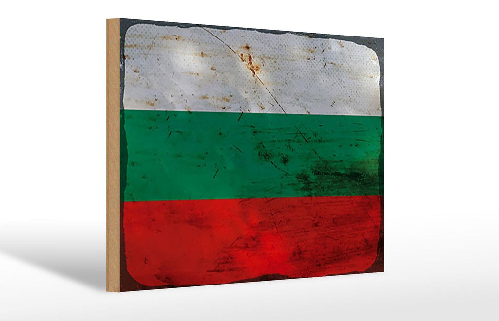 Holzschild Flagge Bulgariens 30x20cm Flag Bulgaria Rost