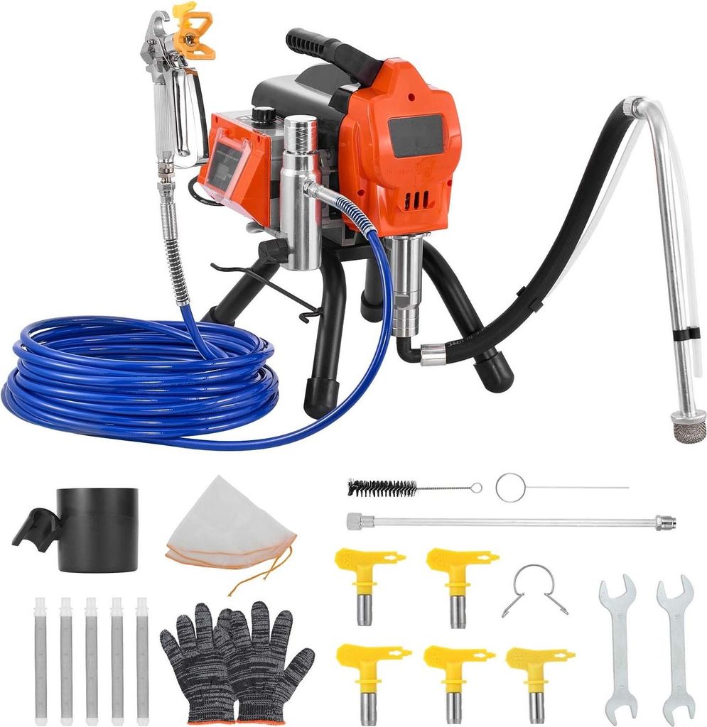 Airless Farbspritzgerät - Elektrisches Farbsprühsystem - Leistung 1500 W - Druck 3300 psi - Fördermenge 2,65 L/min - Mit Schlauch, Verlängerung...