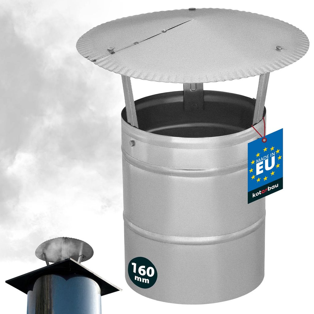 KOTARBAU Schornsteinhaube verzinkter Stahl 160 mm Schornstein Regenhaube | Kaminabdeckung Schornsteinabdeckung Abdeckhaube Schornstein | Regenhau...