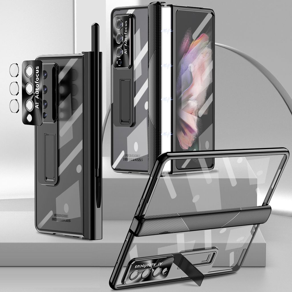 Hülle für Samsung Galaxy Z Fold 4, Magnetscharnier, Ständer, Stifthalter, Kratzfest, Schutzhülle mit Linsenfolie, Bildschirmfolie für Samsung ...