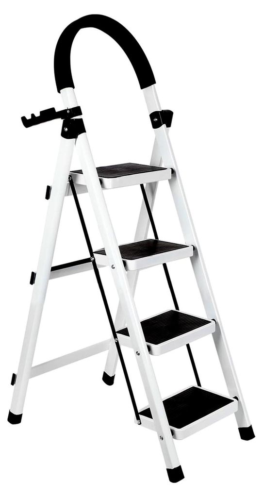 Klappbare Trittleiter mit 4 Stufen, Werkzeugablage und Handläufen für Haus, Küche, Speisekammer, Schränke und Büro, zusammenklappbar, für Inn...