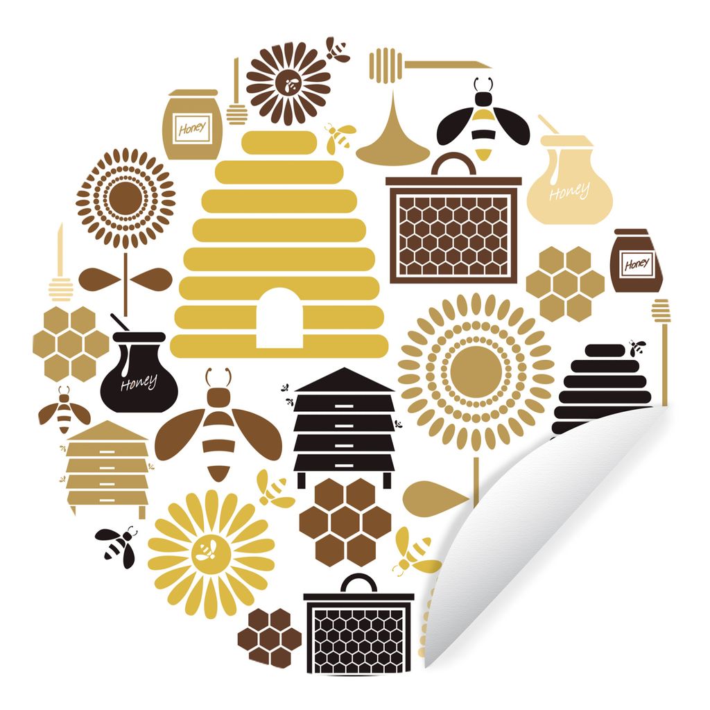 MuchoWow Runde Wandtattoo - Wandsticker Tapete Aufkleber Eine Illustration der Piktogramme von Bienen Ø 100 cm Selbstklebend und Repositionierba...