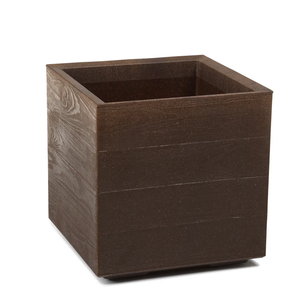 Jardinière Carrée Bois Espresso 40cm avec Insert Plastique Amovible
