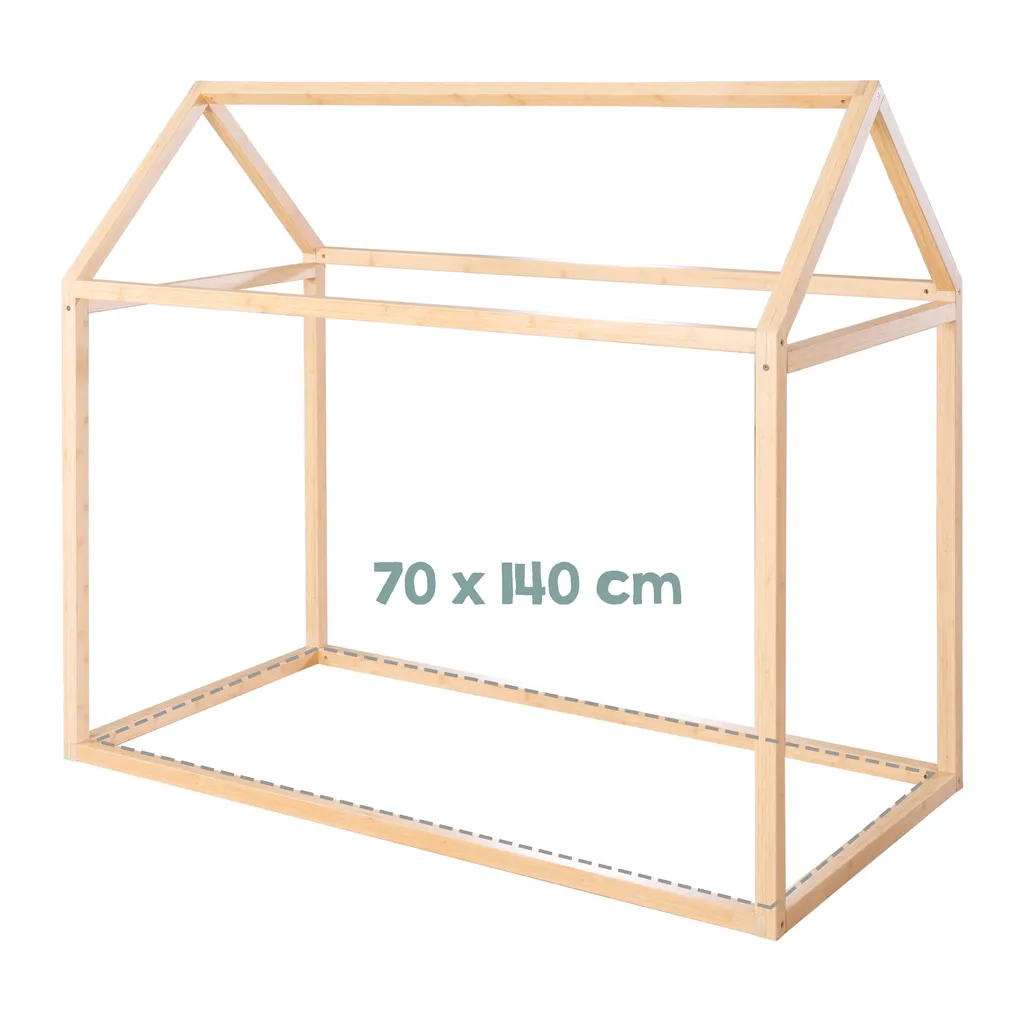Lit cabane d'enfant roba 70x140 cm en bambou naturel pour chambre bébé