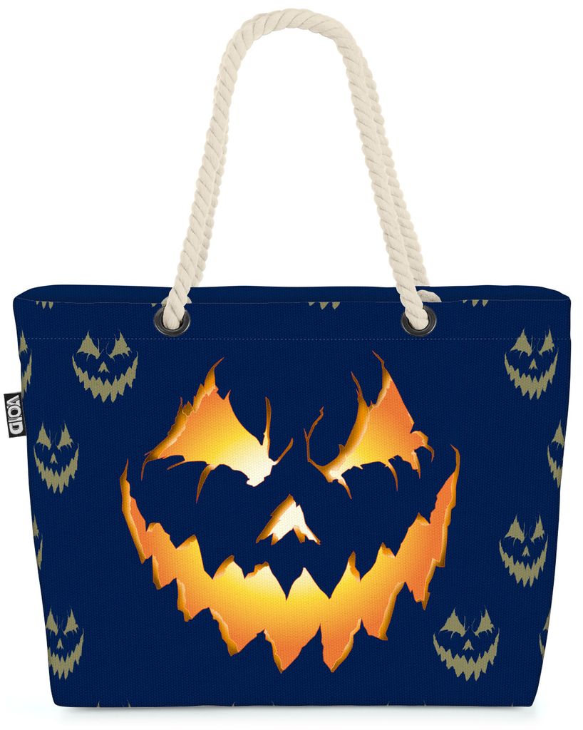 VOID XXL Strandtasche Halloween Kürbiskopf Shopper Tasche 58x38x16cm 23L Beach Bag Kürbis Laterne, Kissen Farbe:Schwarz