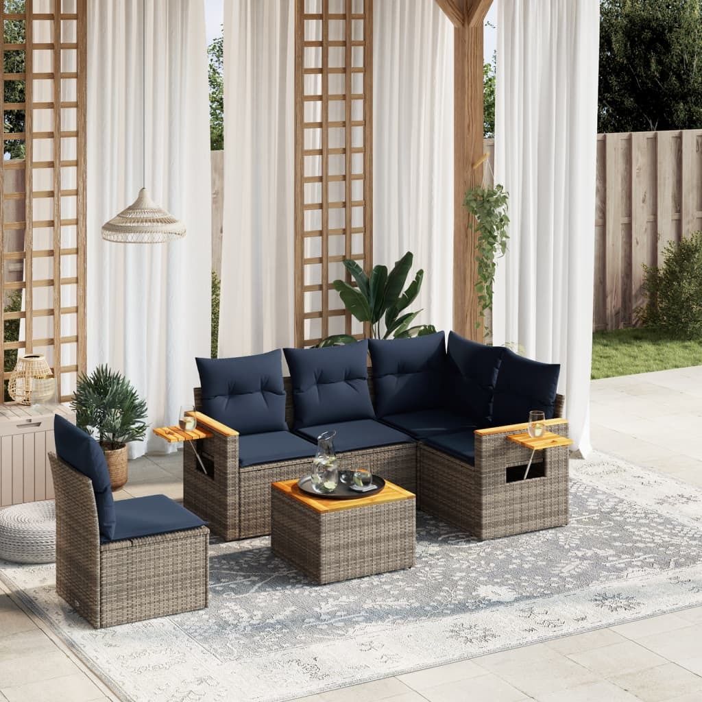 Maison Exclusive - 6-tlg. Garten-Sofagarnitur mit Kissen Grau Poly Rattan