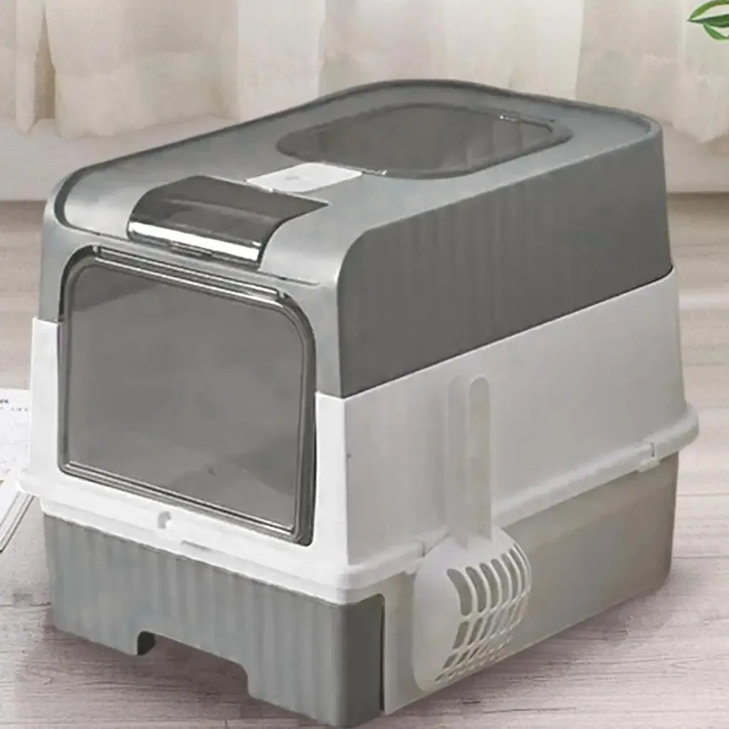 Maison de toilette pour chat XL rose avec couvercle et tiroir amovible