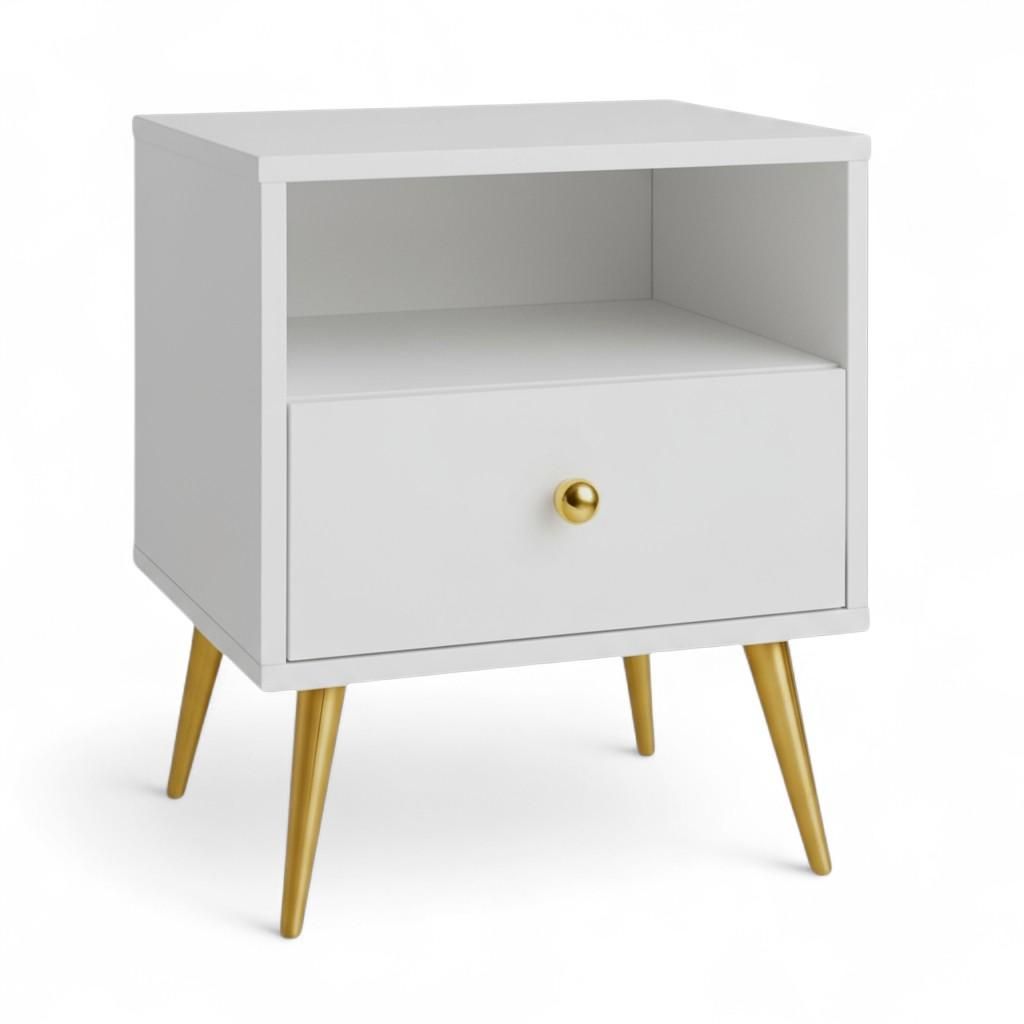 Moderne Nachtschrank Aurum Nachttisch mit 1 Schublade, Weiss