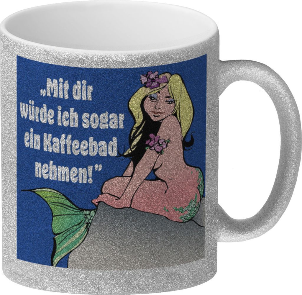 Kaffeebad mit Meerjungfrau Glitzer-Kaffeebecher in blau