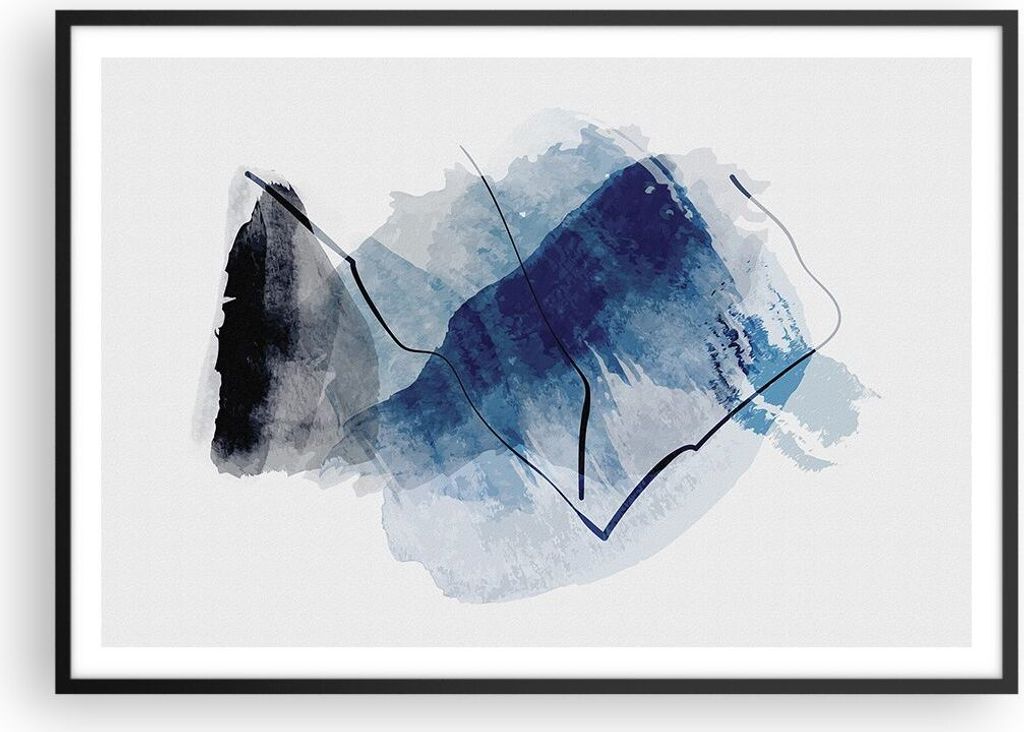 Gerahmtes Poster - Schwarzer Rahmen - Blau Schwarz Abstraktion - 100x70 cm - Wand Bild - Wanddeko - Wandbilder - Kunstposter - Wandposter - Bilderr...