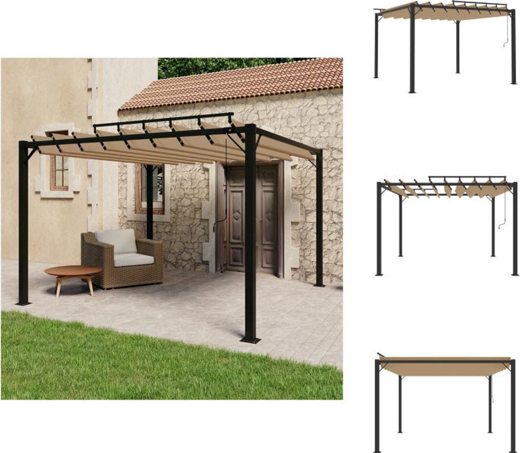 vidaXL Pavillon mit Lamellendach 3x3 m Taupe Stoff und Aluminium - Pavillons & Partyzelte