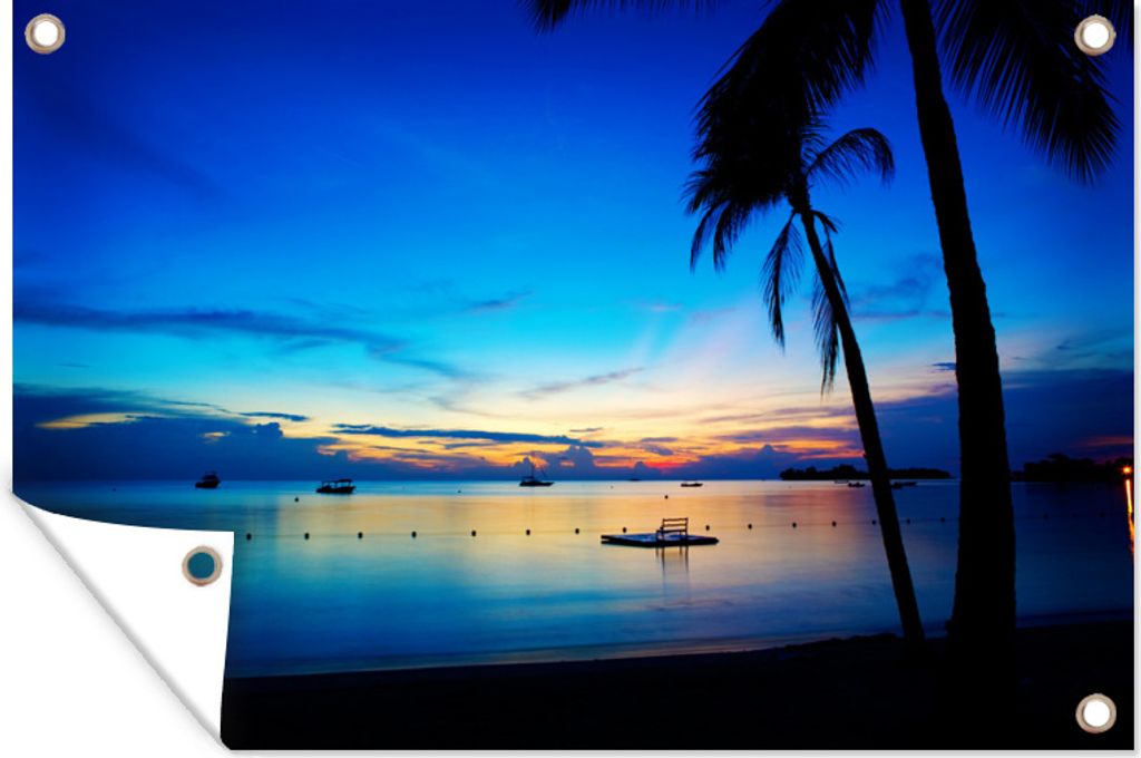 MuchoWow 90x60 cm Outdoor-Poster Gartendeko Sichtschutz Garten Poster für den Garten Bild eines sich im Wasser spiegelnden Sonnenuntergangs auf...