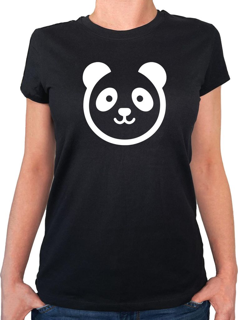 Huuraa Damen T-Shirt Panda Kopf Silhouette XS Black Bio Baumwolle Fairtrade Damenshirt Geschenkidee