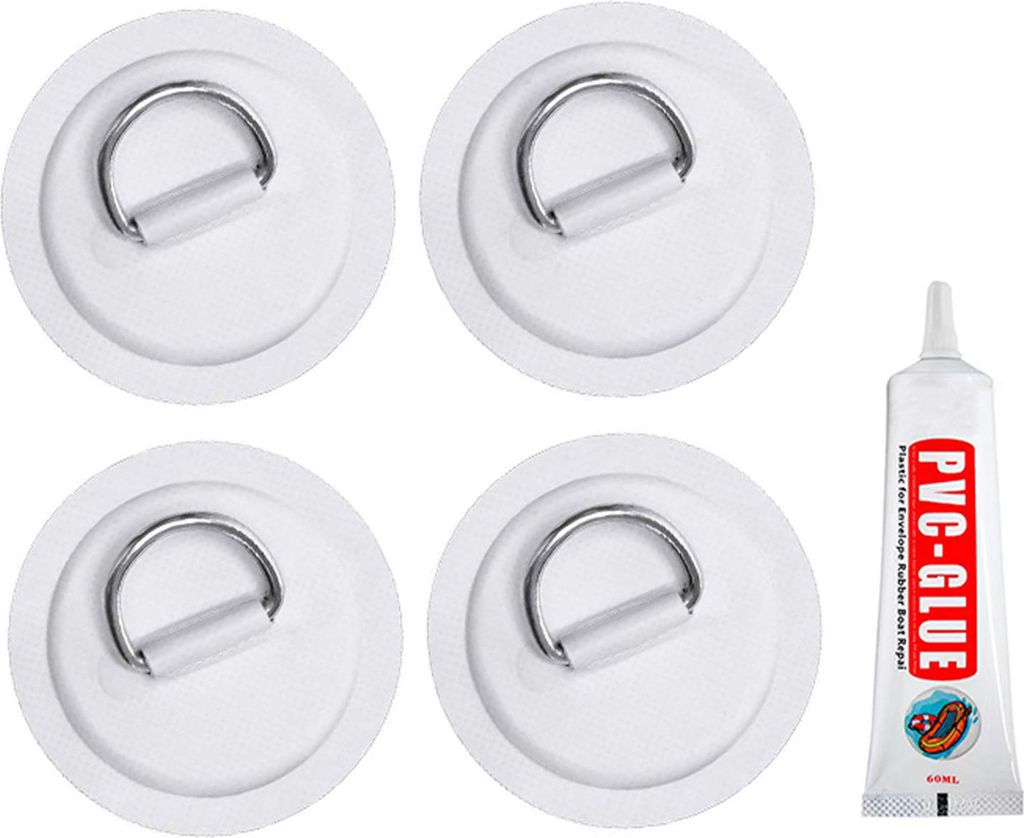 4-teiliger D-Ring-Patch für Schlauchboot-Kajak-SUP, kreisförmiges D-Ring-Pad, Edelstahl-D-Ring-Schnalle, PVC-Patch, Paddleboard-Kanu-Rafting-Zube...