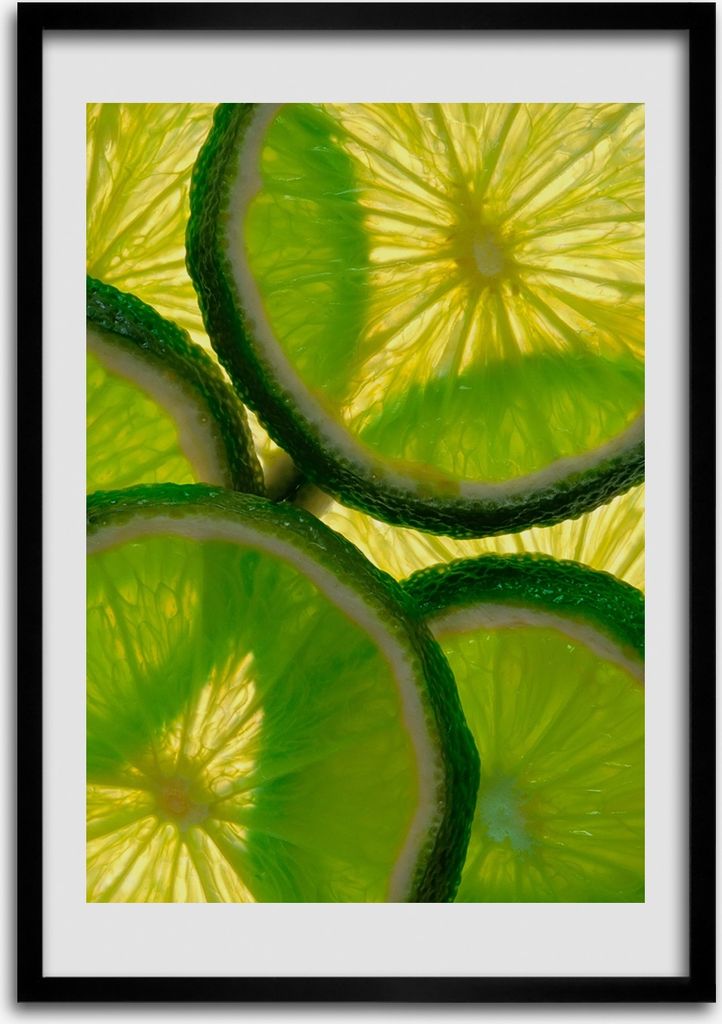 Bild - Bilderrahmen - 50 cm x 70 cm - MDF - Rahmen - Wandkunst Limettenscheiben