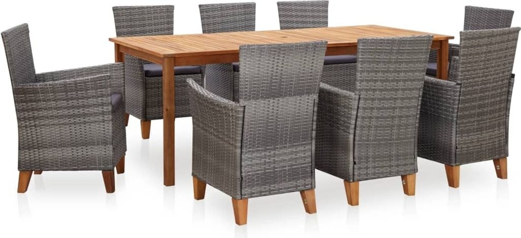 9-tlg. Garten-Essgruppe Poly Rattan und Massivholz Akazie Grau