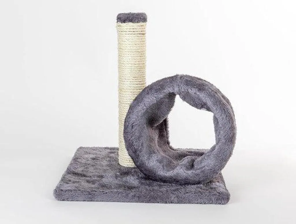 Tunnel de Jeu pour Chat en Sisal et Peluche Grise - Accessoire Chat