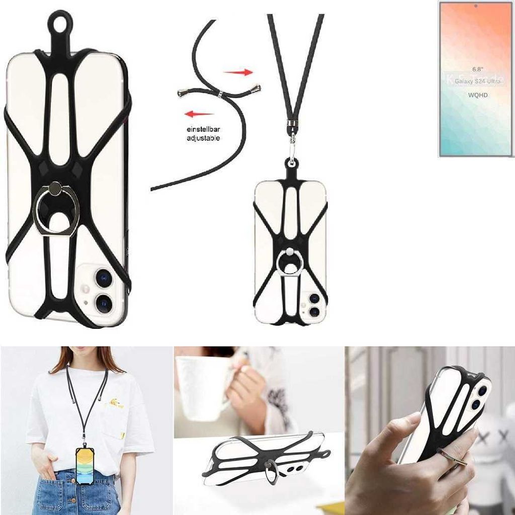 K-S-Trade 3in1 Handykette Handyband Handykordel Halsband Smartphone-Ring Handy-Ring kompatibel mit Samsung Galaxy S24 Ultra Fingerhalterung Handyring