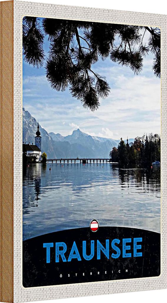 Holzschild Reise 20x30cm Traunsee Österreich Natur Gebirge
