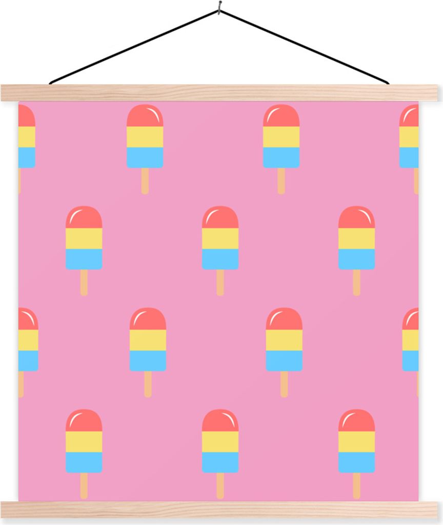 MuchoWow Textilposter Eis - Muster - Rosa - Farben 120x120 cm mit holzfarbenen Rahmen - Textil-Poster