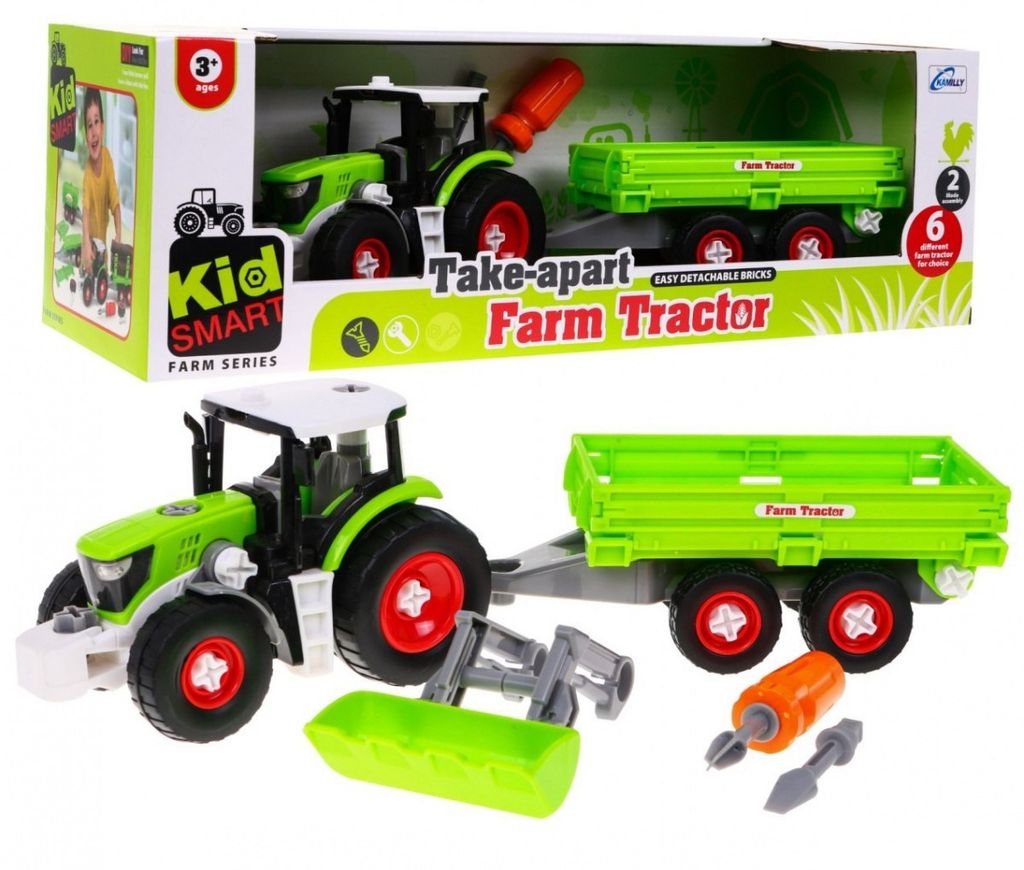 Zerlegter Traktor mit Anhänger für Kinder ab 3 Jahren, Schraubendreher + Schraubendreher + Bulldozer
