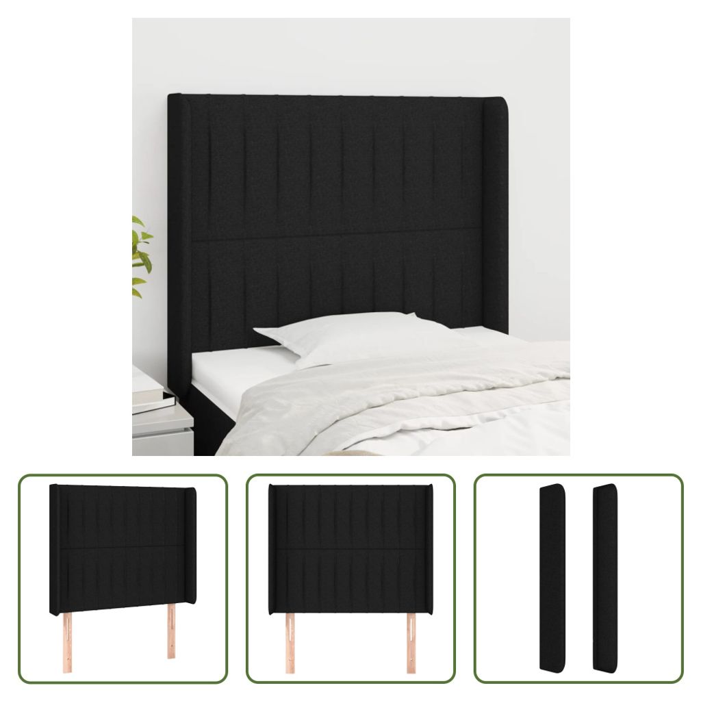 The Living Store Kopfteil mit Ohren Schwarz 83x16x118/128 cm Stoff