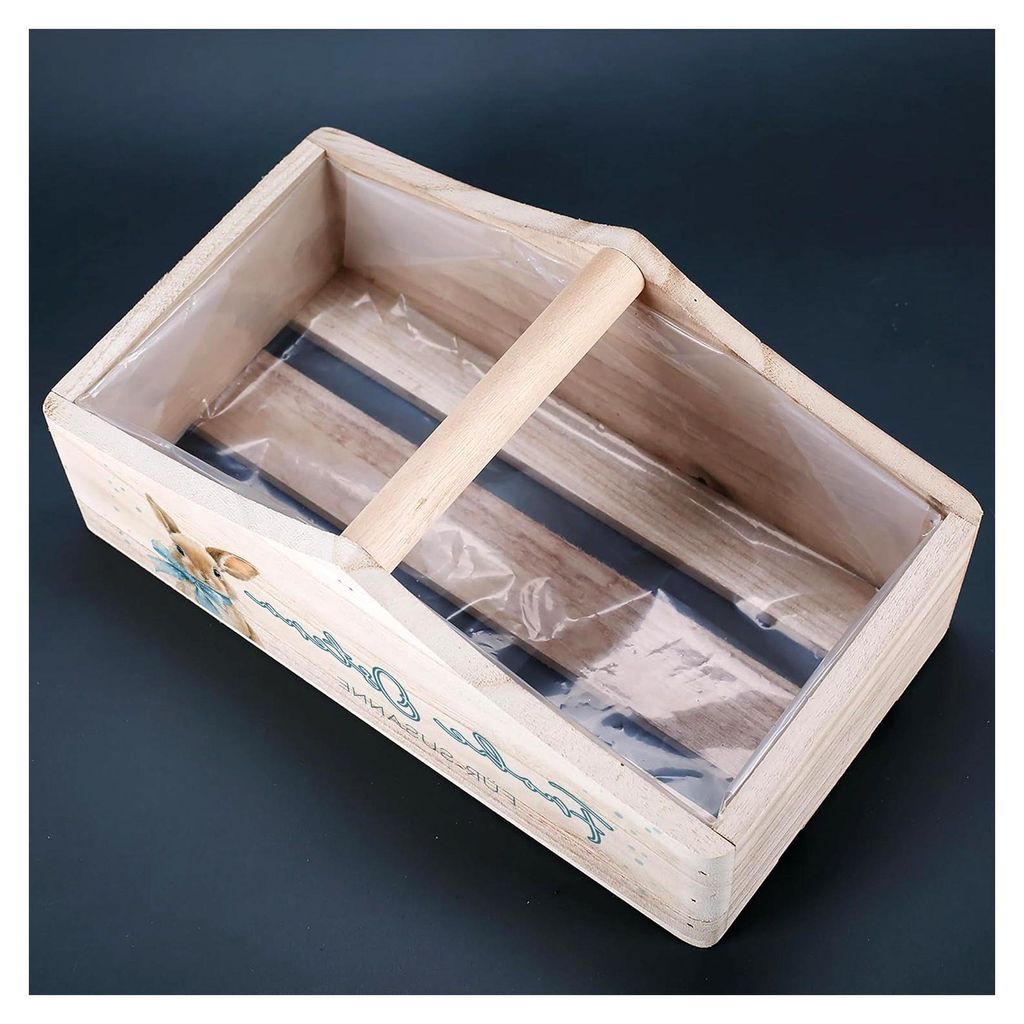 Personalisierter Holzkorb zu Ostern – Pflanzkorb mit Hasenmotiv und Wunschtext – Holzkiste für Ostergeschenke – 3 Varianten (1 Griff, 29 × ...