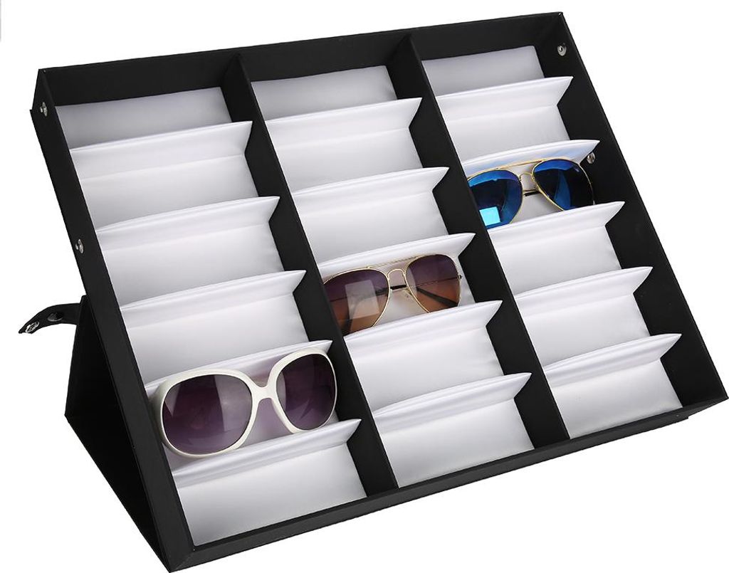 18 Raster Brillenvitrine Sonnenbrillen Aufbewahrungsbox Organizer Brillen Schmuck Display Box