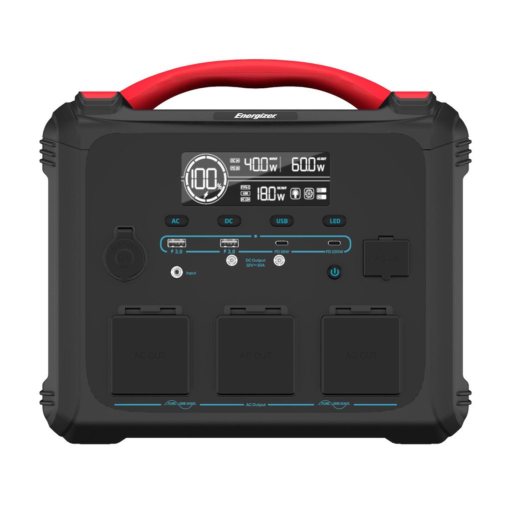 Energizer PPS1100W2F - Tragbares 1102-Wh-Ladegerät mit 2400 W reinem Sinus-Wechselstrom, 100 W PD-Schnellladung, USV Notstromversorgung und Solars...